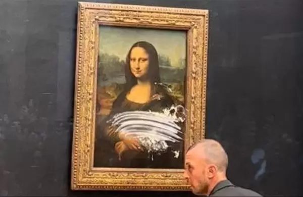 Un manifestante contra el cambio climático le arrojó torta a La Mona Lisa en el Museo del Louvre