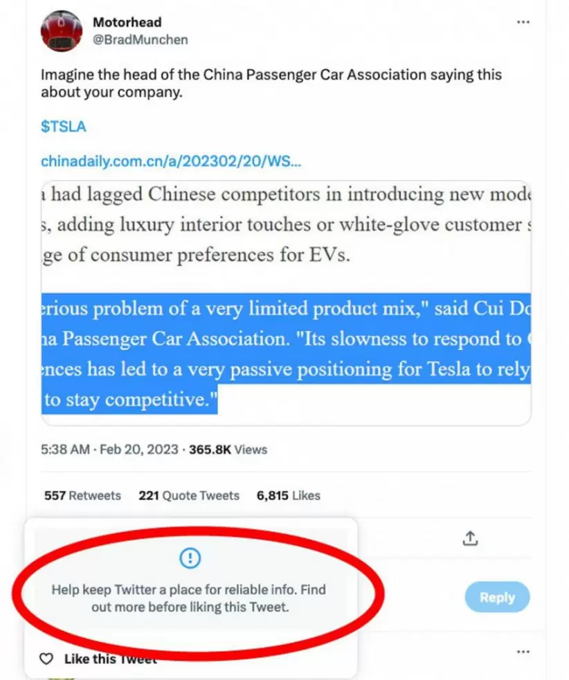 El Tweet sobre Tesla advertido por Twitter