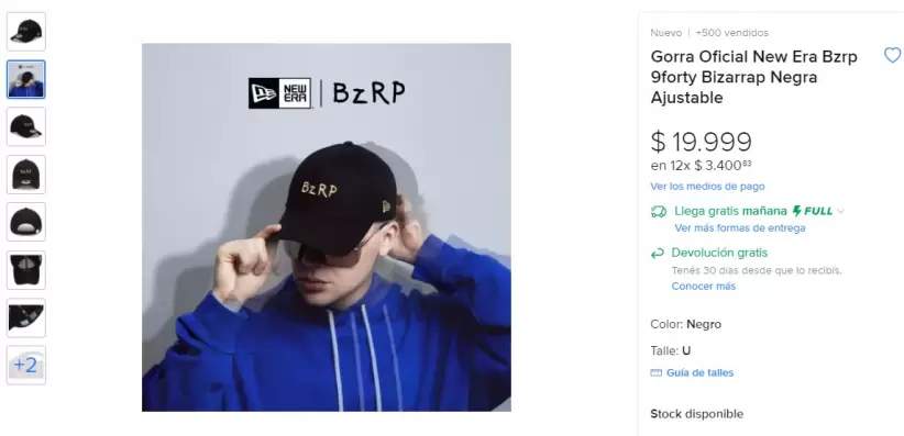La gorra de Bizarrap ya se vende en Mercado Libre