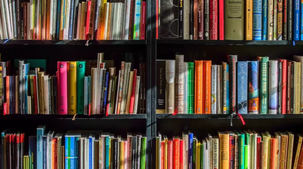 Libros En Estantera De Madera Negra