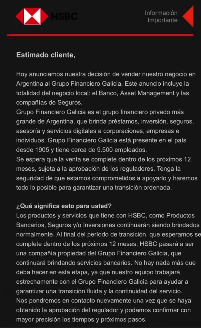El mensaje de HSBC a sus usuarios