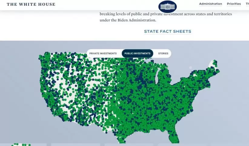 Mapa de la financiacin distribuida por la Ley de Reduccin de la Inflacin, Estados Unidos