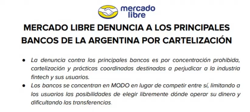 La denuncia que present Mercado Libre a MODO este lunes