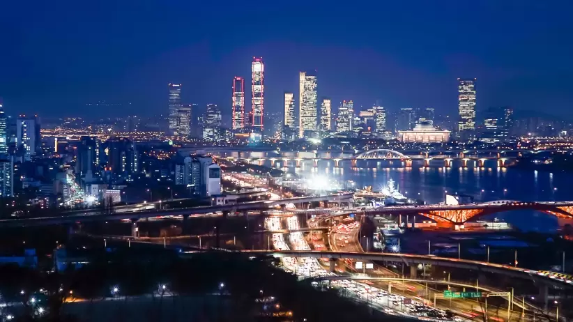 sel, ciudad, vista de noche