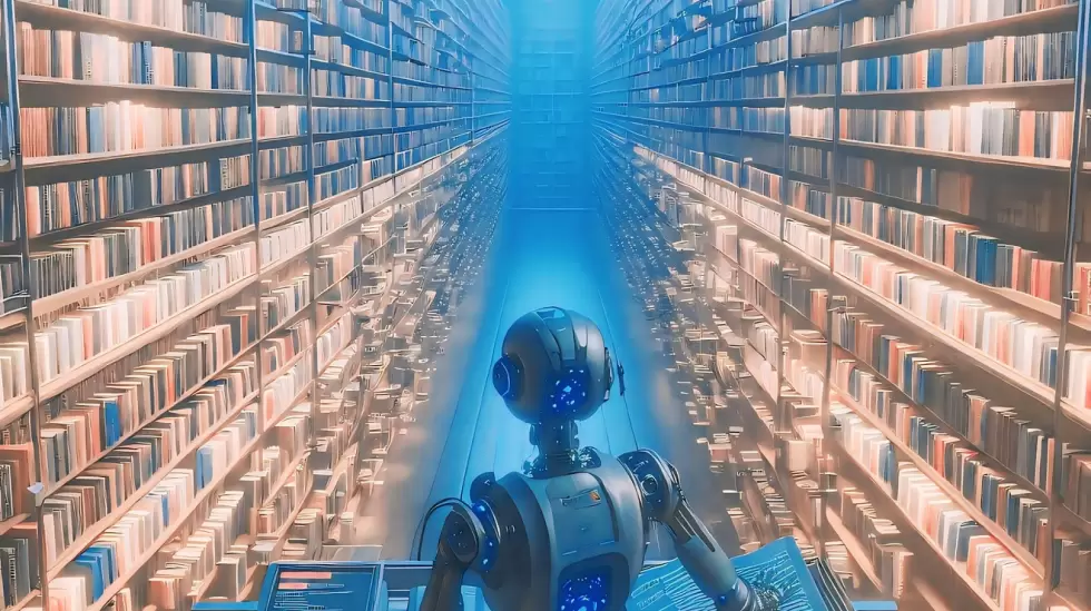 ai generado, biblioteca, robot