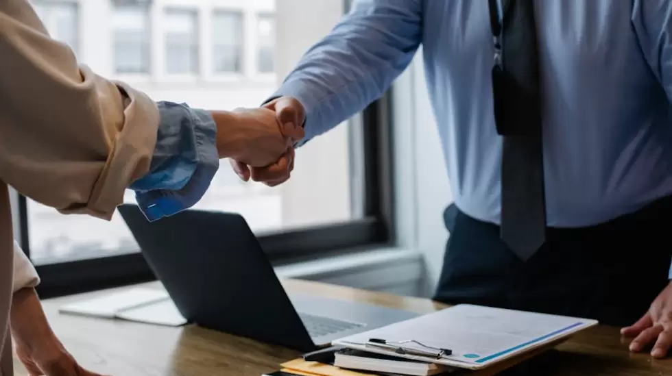 Compaeros De Cultivo Estrecharme La Mano En La Oficina