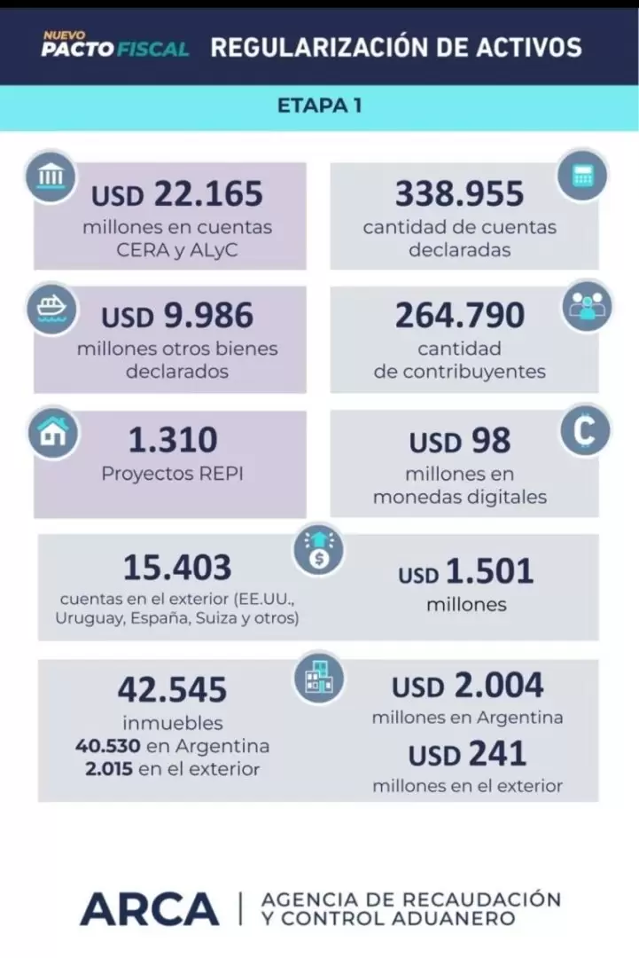 Datos oficiales de la primera etapa del blanqueo de capitales (Fuente: ARCA).