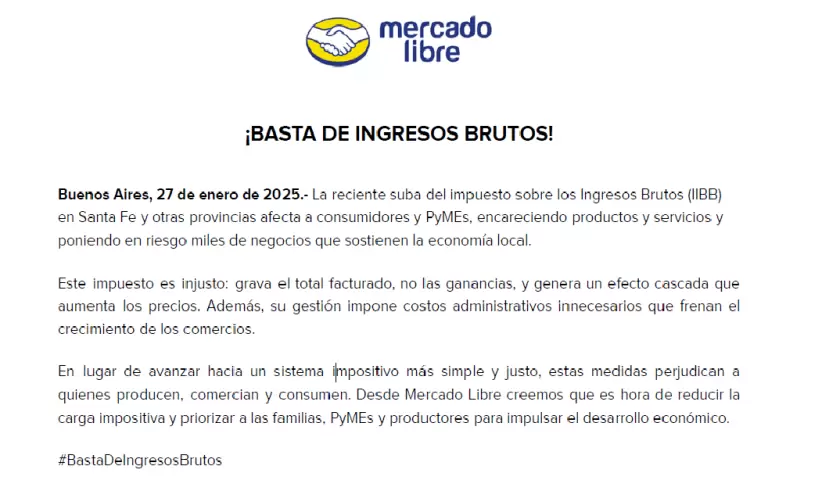 El comunicado de Mercado Libre por el aumento de Ingresos Brutos en varias provincias