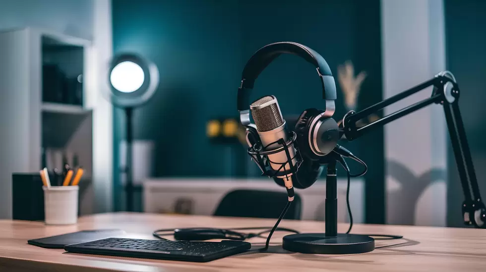 ai generado, micrfono, auriculares, pdcast, estudio, insonorizacin, hospedaje