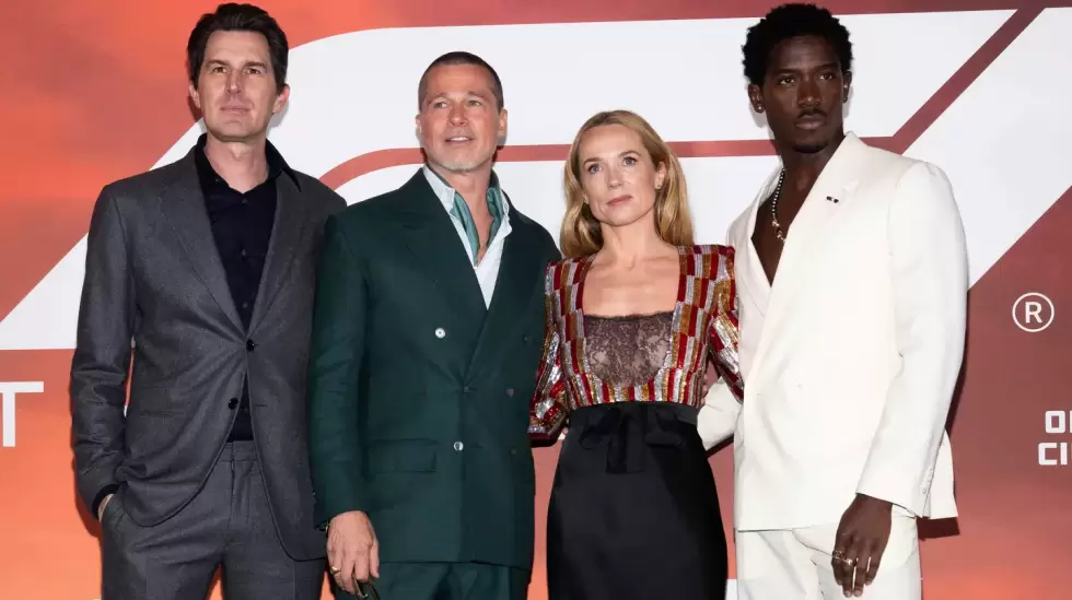 El director de "F1", Joseph Kosinski, y las estrellas Brad Pitt, Kerry Condon y