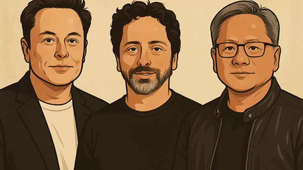 Elon Musk, Sergey Brin y Jensen Huang
