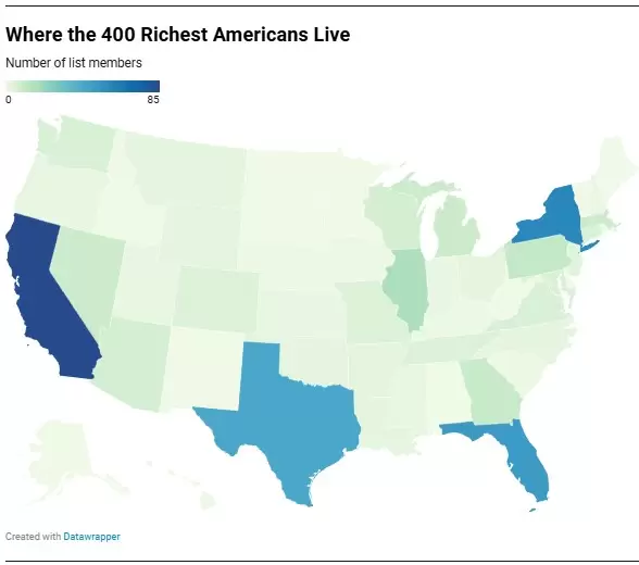 Dnde viven los 400 estadounidenses ms ricos