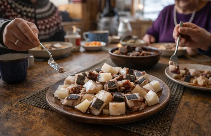 Mattak: elaborado con piel y grasa de ballena, es uno de los alimentos tradicionales de la cultura inuit. Su consumo está limitado a las comunidades.