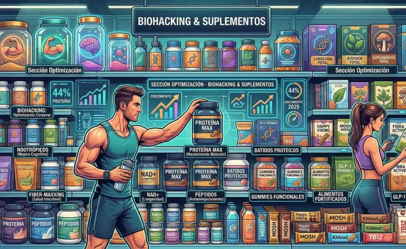 El negocio de los suplementos: cómo el biohacking, la proteína y los péptidos están rediseñando la góndola