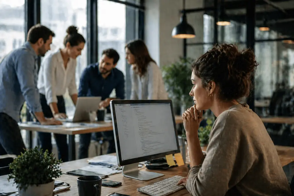 Oficina, IA (Iustración creada con ChatGPT)