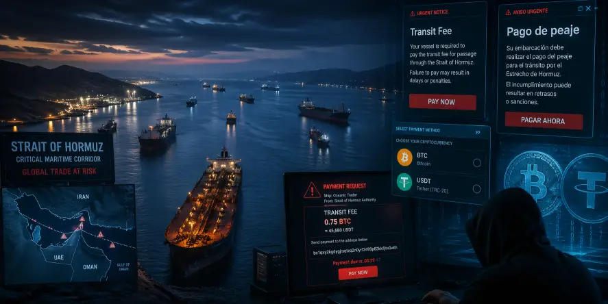 SE PUEDE USAR/Estafas por el pase por el Estrecho de Ormuz (Foto: Ilustración creada con IA).