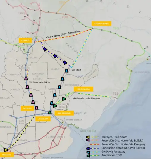Las posibles rutas de gasoductos hacia Brasil