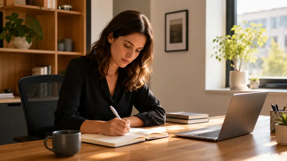 SE PUEDE USAR/Oficina, escribir en cuaderno, trabajar sin IA (Foto: Ilustración creada con IA)
