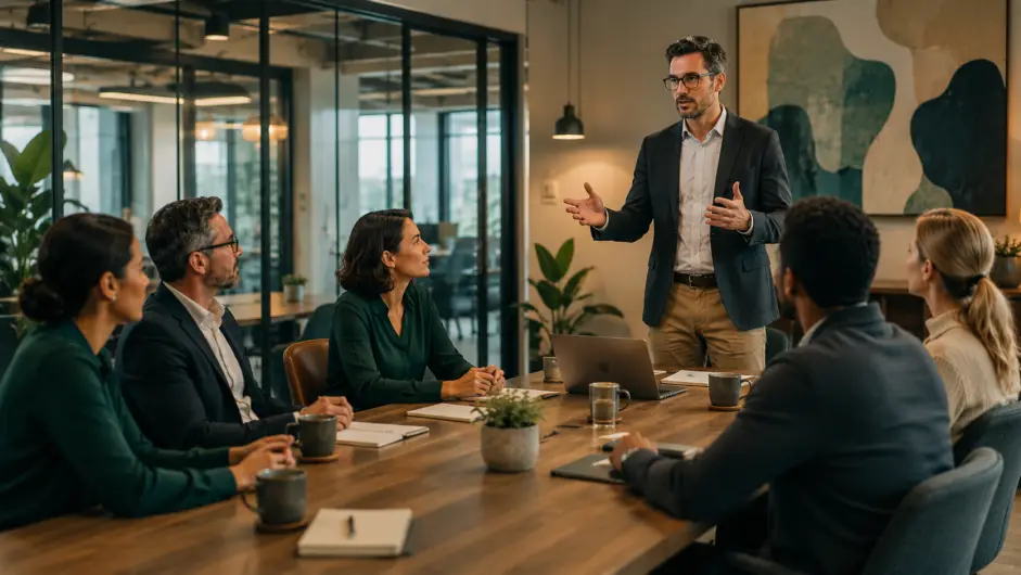 SE PUEDE USAR/Charla con el personal de una empresa, recursos humanos, Oficina  (Foto:  Ilustración creada con IA).