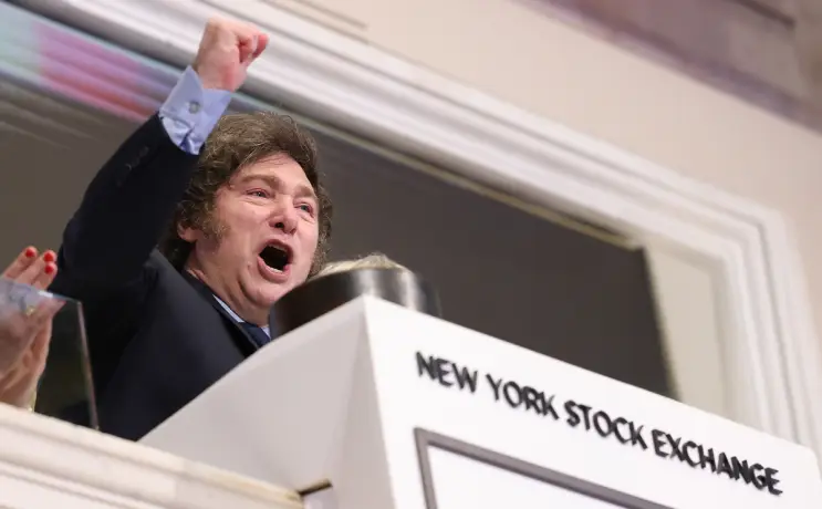 Javier Milei Bolsa Nueva York (Photo by Michael M. Santiago/Getty Images)