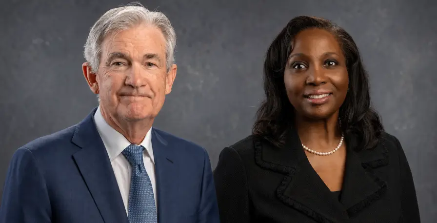 Jerome Powell y Lisa Cook - SE PUEDE USAR - (Foto: generada con IA a partir de imágenes de la Reserva Federal de EE.UU.)