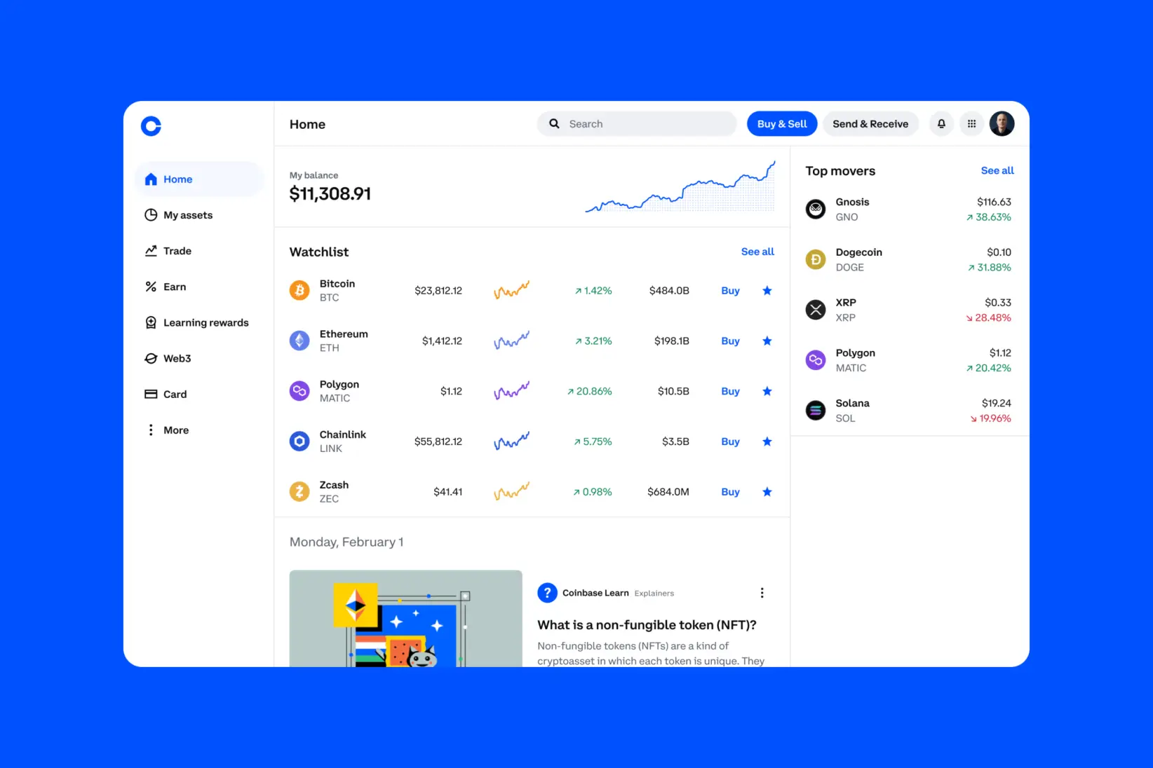 Interfaz de Coinbase. (Foto: Coinbase)
