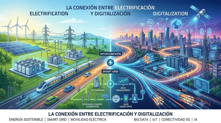 SE PUEDE USAR/Conexión entre electrificación y digitalización.   Foto: Ilustración creada con IA