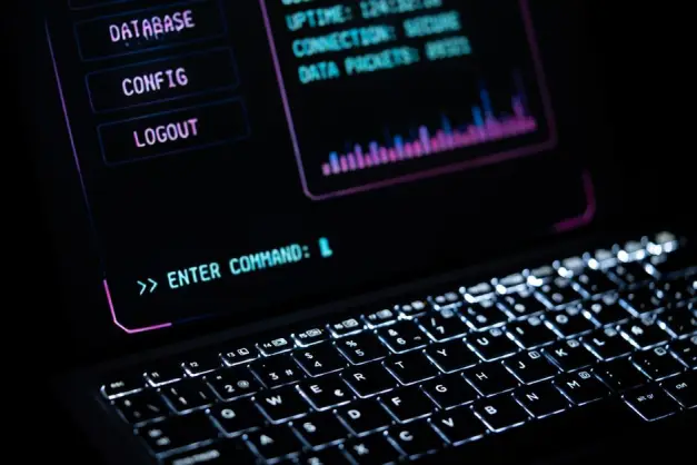 Primer plano de un teclado de ordenador portátil iluminado con interfaz digital, que representa tecnología futurista. (Foto: Pexels)