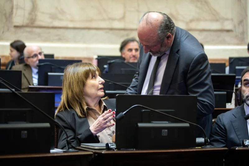 La jefa de bancada de La Libertad Avanza, Patricia Bullrich, durante la votación. - Senado