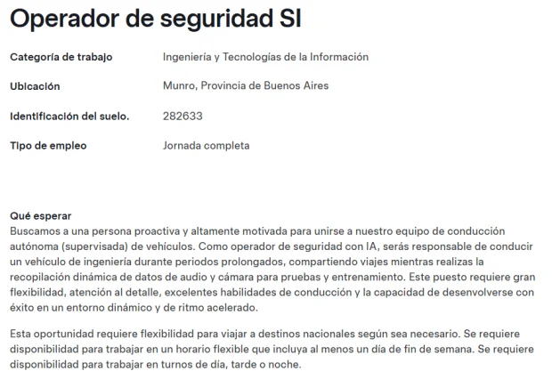 Búsqueda laboral de Tesla Argentina. - Foto: captura de pantalla de Tesla.