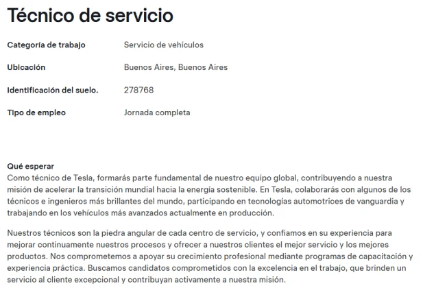 Búsqueda laboral de Tesla Argentina. - Foto: captura de pantalla de Tesla.