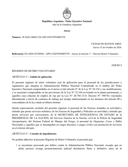 Retiro voluntario. - Foto: captura de pantalla del boletín oficial.